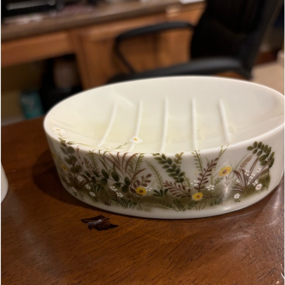 Vintage Otagiri Ferns and Daisies Bathroom Vanity Set 3 Pieces Made in Japan - Picture 2 of 9